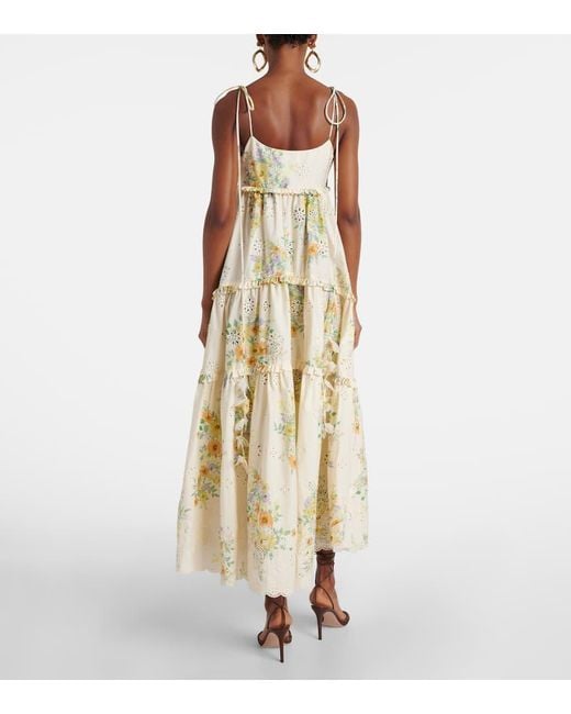 ALÉMAIS White Juliette Floral Tiered Cotton Midi Dress