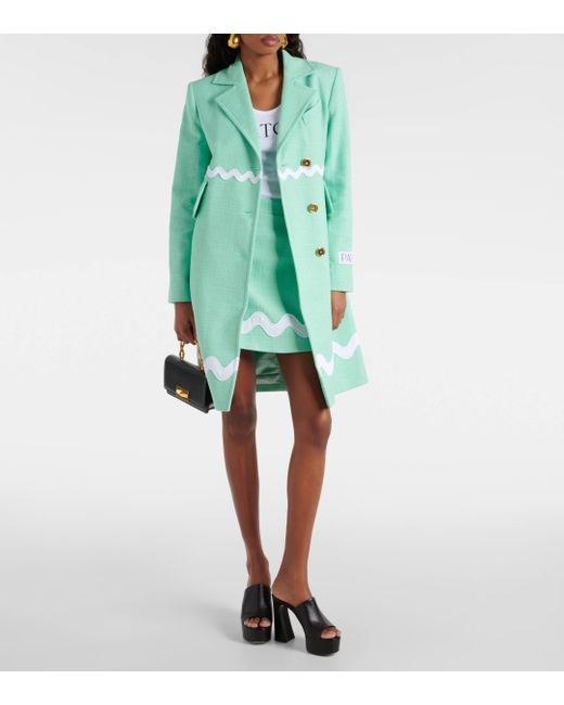 Patou Green High-rise Cotton-blend Tweed Miniskirt