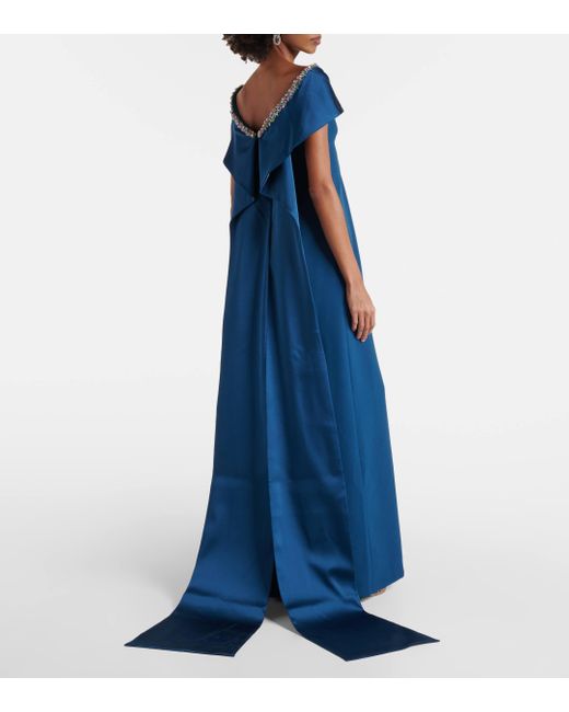 Safiyaa Blue Sallie Embellished Crepe Gown