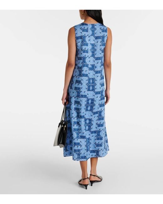 Max Mara Blue Urlo Printed Linen Midi Dress