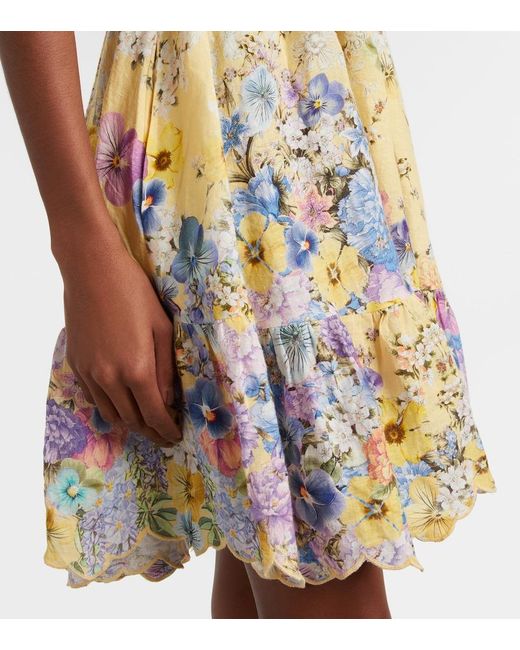 Camilla Metallic Embellished Floral Halterneck Linen Minidress