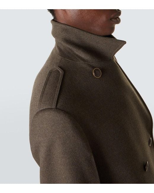 Brunello Cucinelli Brown Double-Breasted Virgin Wool Overcoat for men
