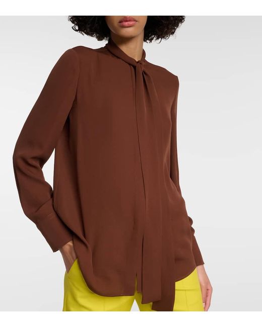 Blusa de georgette de seda Valentino de color Brown