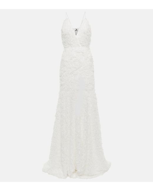 ROTATE BIRGER CHRISTENSEN White Bridal Miley Faux Feather Gown