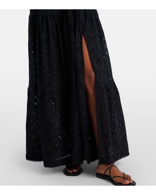 Poupette Black Perla Embroidered Cotton Maxi Dress