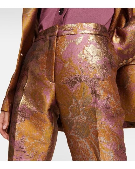 Dries Van Noten Orange Printed Metallic Mid-Rise Straight Pants