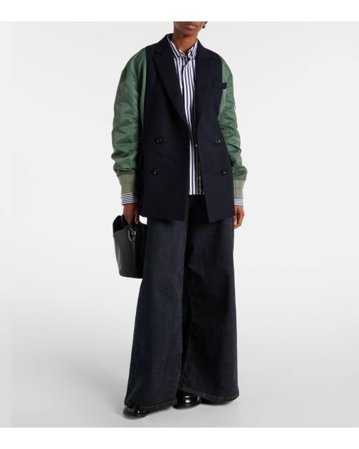 Sacai Blue Wool-Blend Quilted Coat