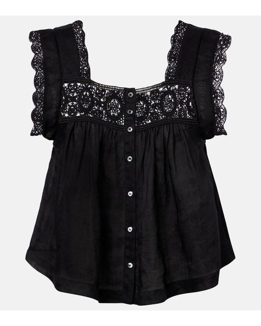 Citizens of Humanity Black Mia Lace-Trimmed Top