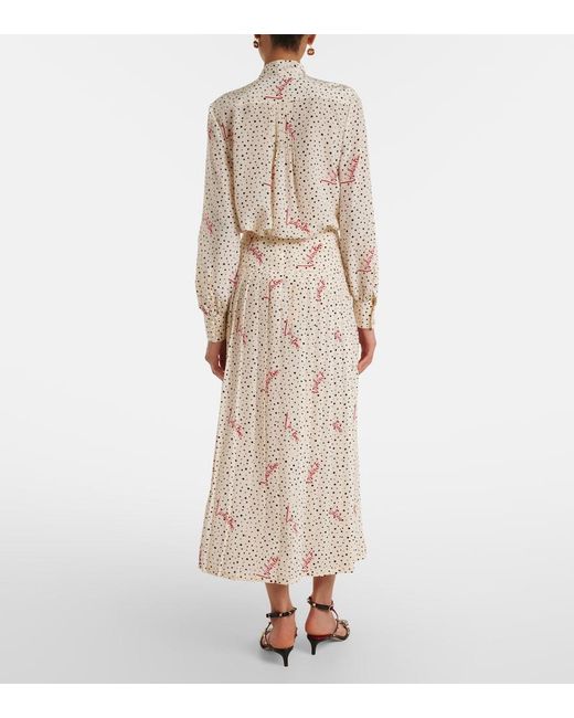 Valentino Natural Polka-Dot Silk Crepe De Chine Midi Skirt