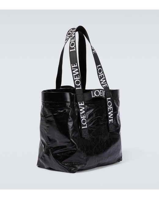Loewe Black Fold Shopper Leather Tote Bag for men