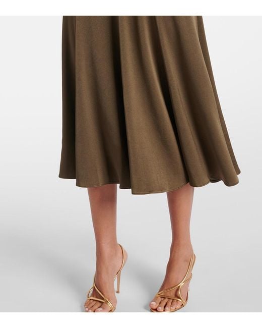 Roland Mouret Green Gathered Crepe Satin Midi Dress