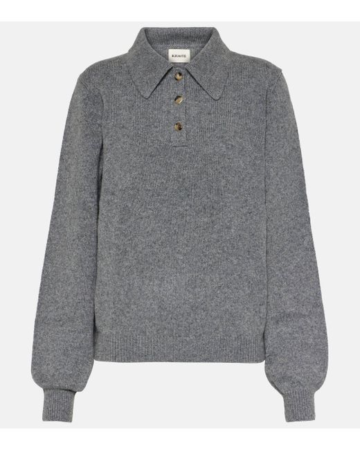 Khaite Gray Joey Cashmere-blend Polo Sweater