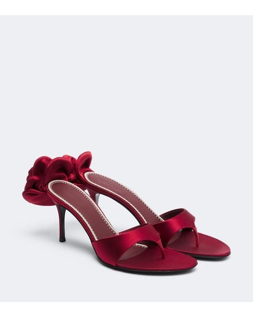Magda Butrym Red Floral-Applique Satin Thong Sandals