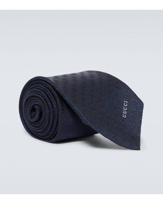 Cravate Horsebit en soie Gucci pour homme en coloris Blue