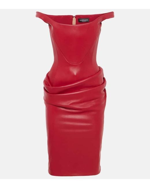 【関税&送料込】Versace Red Leather Mini Dress Versace Draped Leather Corset Minidress in Red | Lyst UK