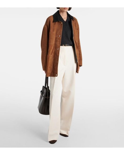 Nour Hammour Brown Barn Leather-Trimmed Suede Jacket