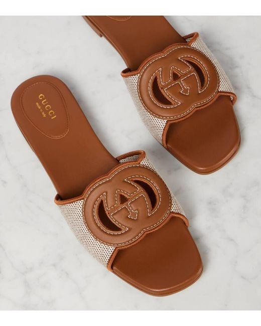 Gucci Brown Interlocking G Canvas & Leather Sandal