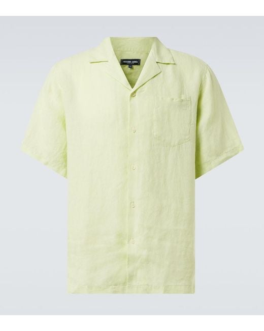 Frescobol Carioca Yellow Angelo Linen Bowling Shirt for men