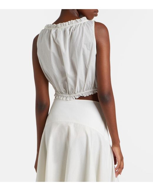 Staud White Sicilia Lace-Trimmed Cotton Voile Top