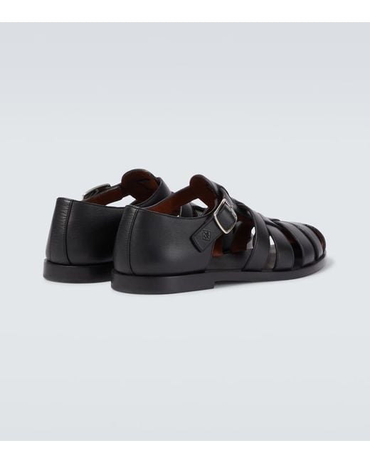 Loro Piana Black Maxime Walk Leather Fisherman Sandals for men