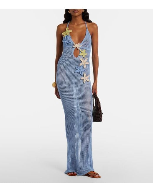 Bananhot Blue Hilsa Open-Knit Lame Maxi Dress