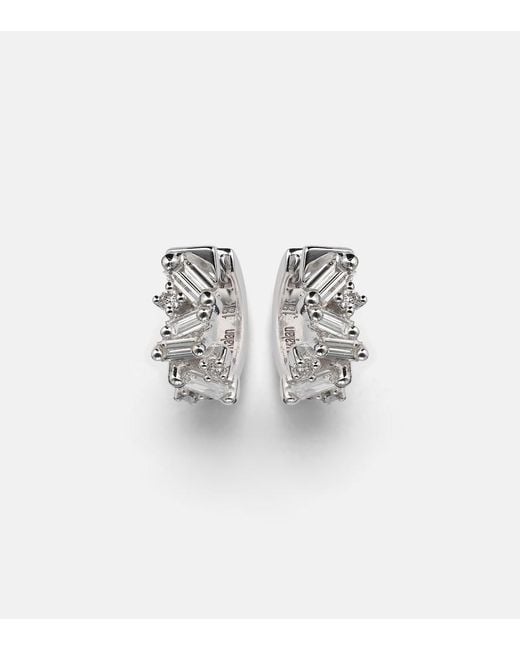 Suzanne Kalan White Frenzy 18Kt Huggies With Diamonds