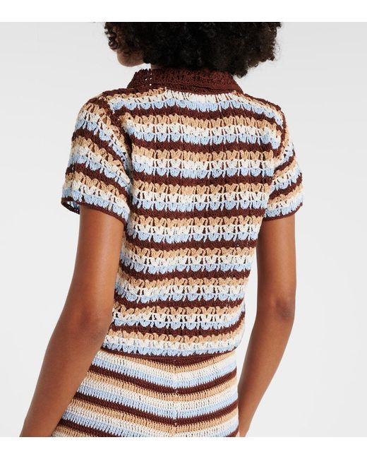Anna Kosturova Multicolor Crochet Striped Cotton Polo Shirt