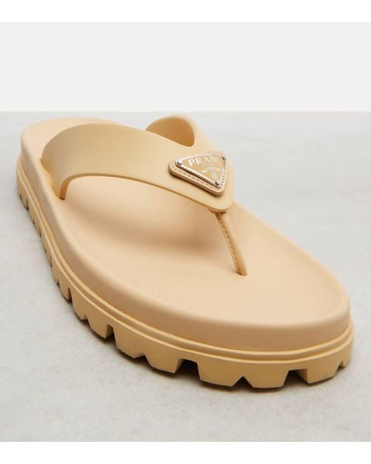 Prada Natural Logo Thong Sandals