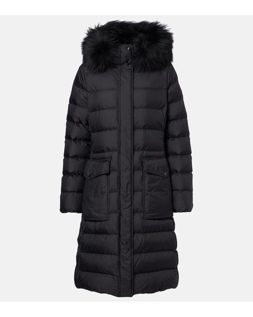 Moncler Black Hooded Shearling-Trimmed Down Jacket
