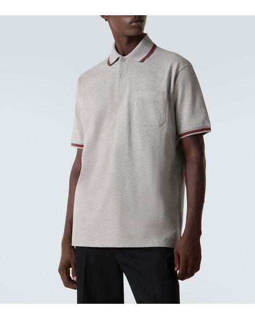 Gucci White Web Stripe Cotton-Blend Polo Shirt for men