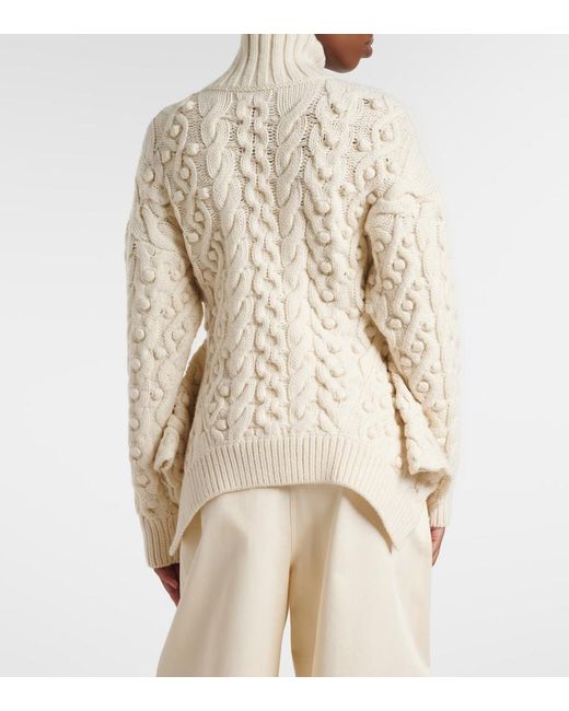 Stella McCartney Natural Cable-Knit Draped Wool Turtleneck Sweater