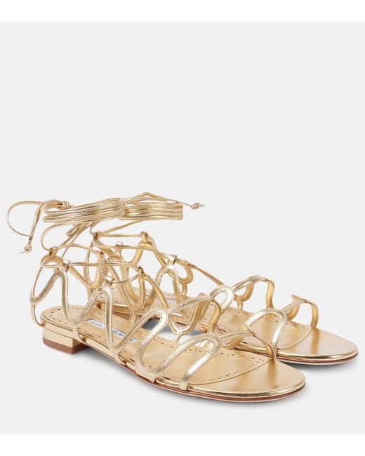 Manolo Blahnik Fawdaflat Metallic Leather Sandals