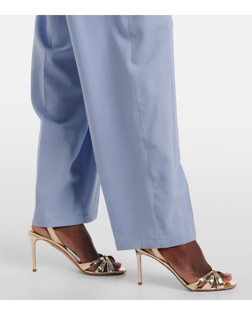 Joseph Blue Bucklel Wool Crepe Wide-Leg Pants
