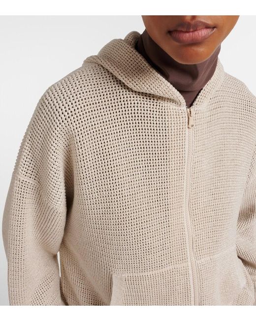 Brunello Cucinelli White Open-Knit Cotton-Blend Lame Zip-Up Hoodie