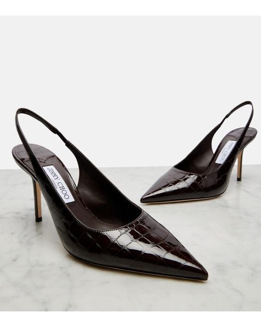 Jimmy Choo Black Love Croc-Effect Leather Slingback Pumps