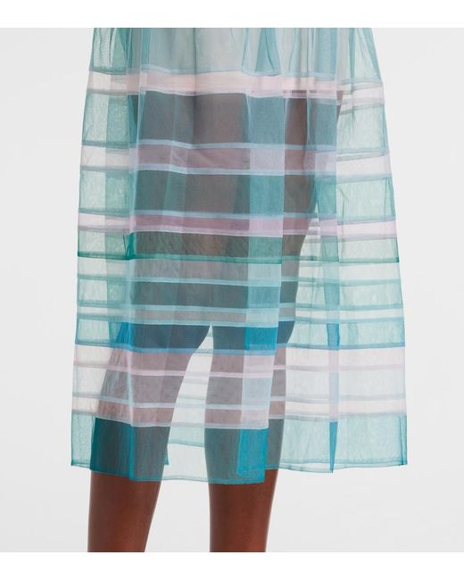SUSAN FANG Blue Striped Sheer Midi Dress