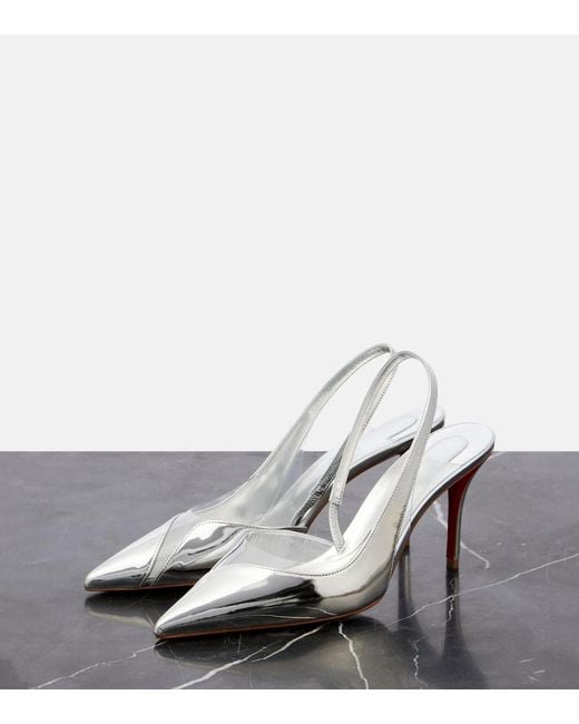 Christian Louboutin White Posticha 80 Metallic Leather Slingback Pumps