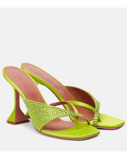 AMINA MUADDI Yellow Shiona 95 Crystal-Embellished Satin Mules