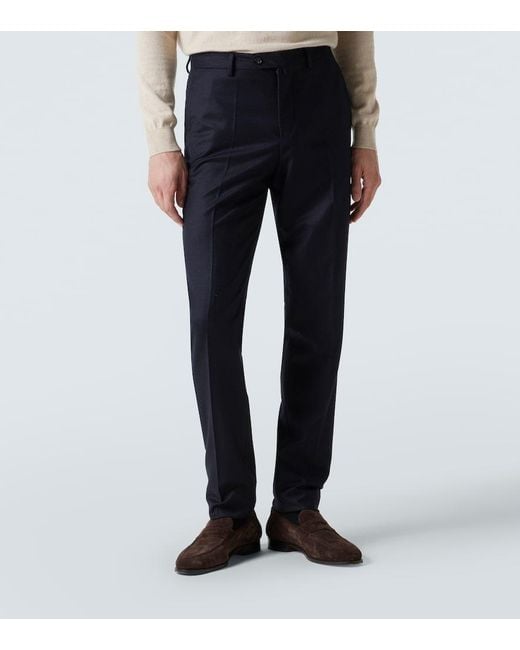 Loro Piana Blue Carlo Wool And Cashmere Straight Pants for men