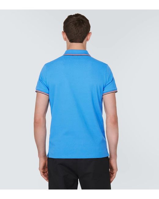 Moncler Blue Cotton Pique Polo Shirt for men
