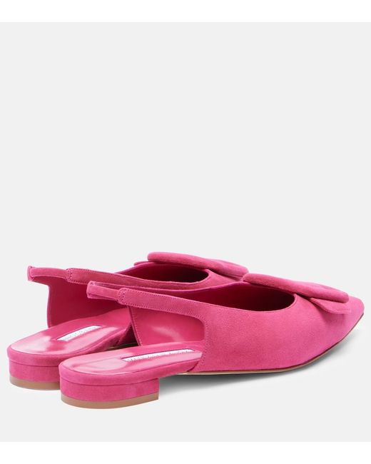 Manolo Blahnik Pink Maylura Suede Slingback Flats
