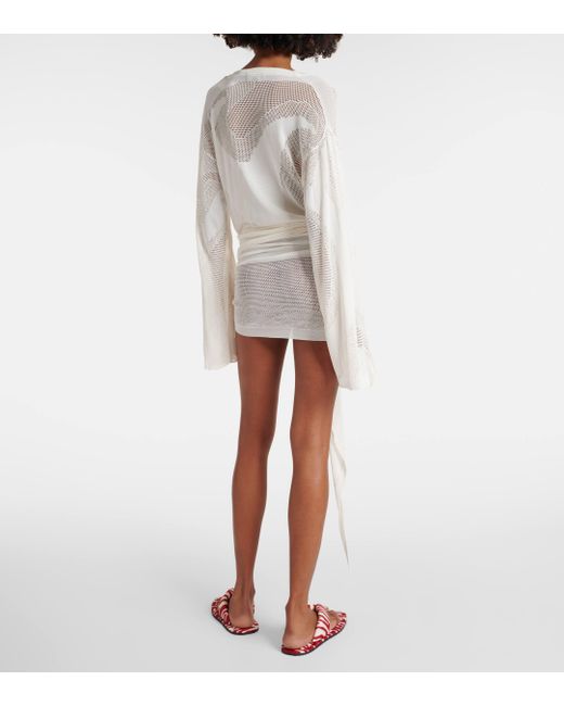The Attico White Cotton Crochet Wrap Dress