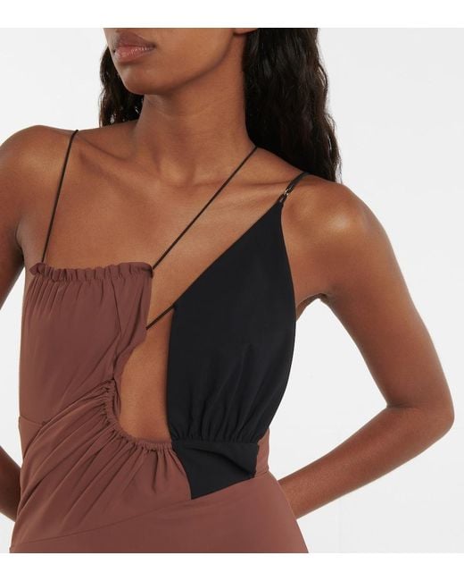 Nensi Dojaka Brown Cutout Asymmetric Swimsuit
