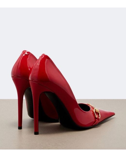 Gucci Red Donna Horsebit Patent Leather Pumps