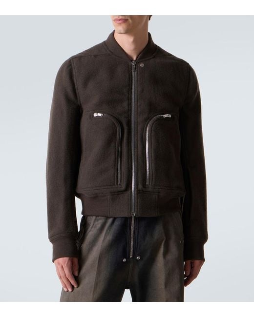 Rick Owens Black Virgin Wool Bomber Jacket for men