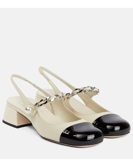 Miu Miu Natural Chain-Embellishedt Leather Slingback Pumps