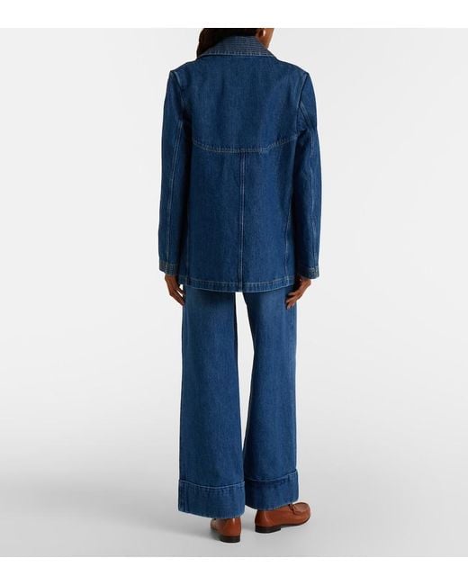Valentino Blue Leather-Trimmed Wide-Leg Jeans