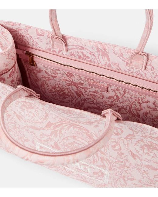 Versace Pink Athena Large Barocco Canvas Tote Bag
