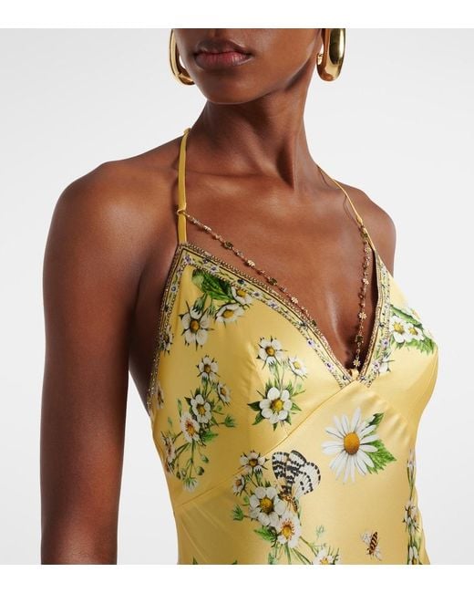 Camilla Metallic Floral Silk Satin Charmeuse Midi Dress