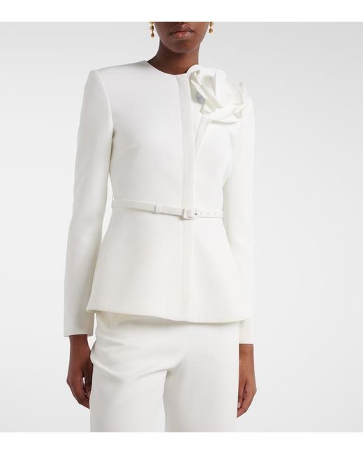 Roland Mouret White Floral-Applique Crepe Jacket